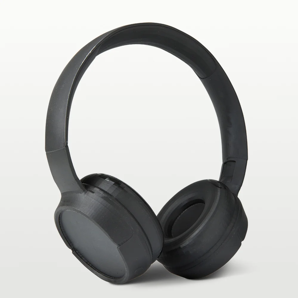 Black 3D printed headphones prototype, printed on Form Studio 1