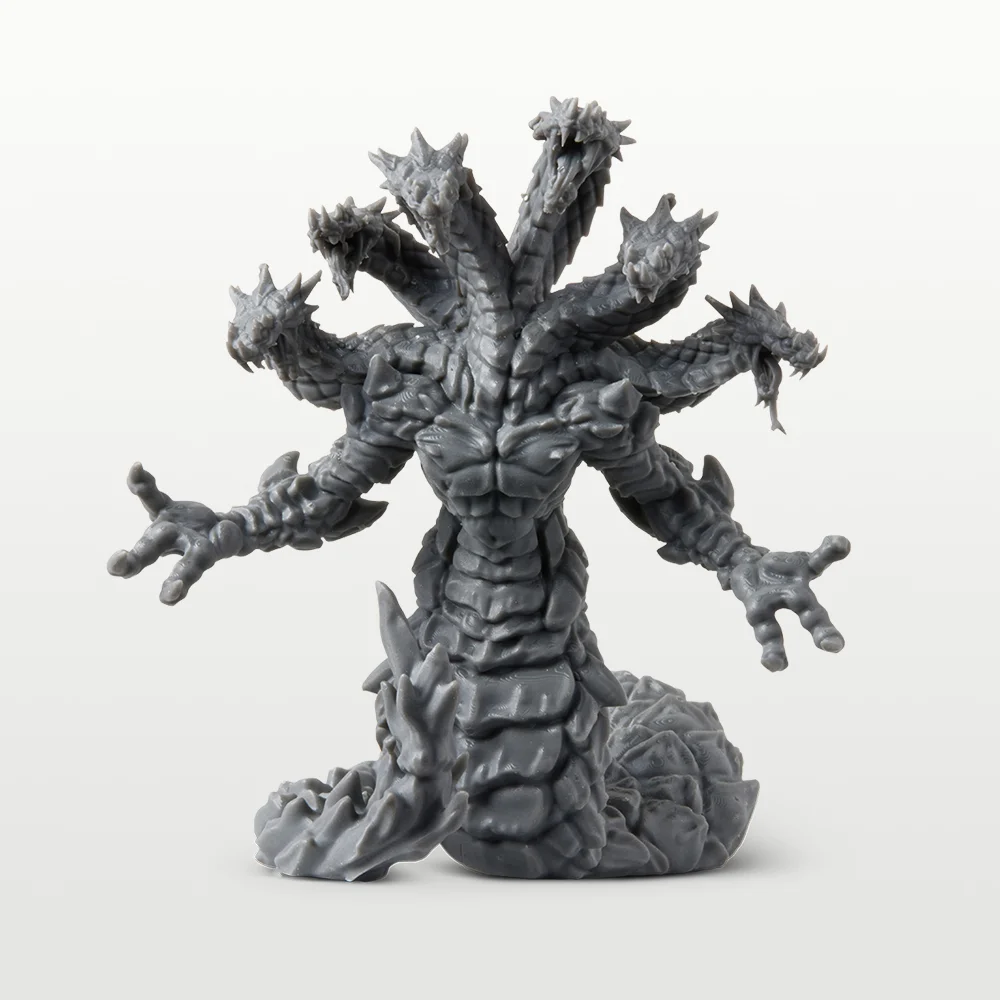 Highly detailed 3D printed multi-headed hydra miniature, printed on Form Studio 1