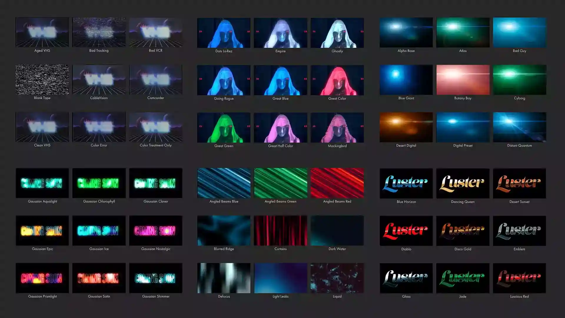 Universe preset effects library for fast video editing