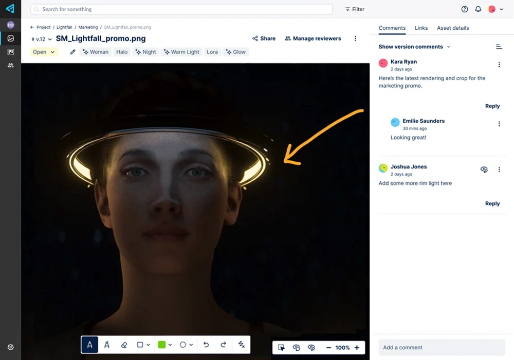 Perforce P4 DAM interface for reviewing 2D and 3D assets