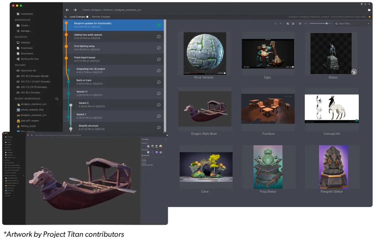 Perforce P4 interface for managing 2D and 3D digital assets